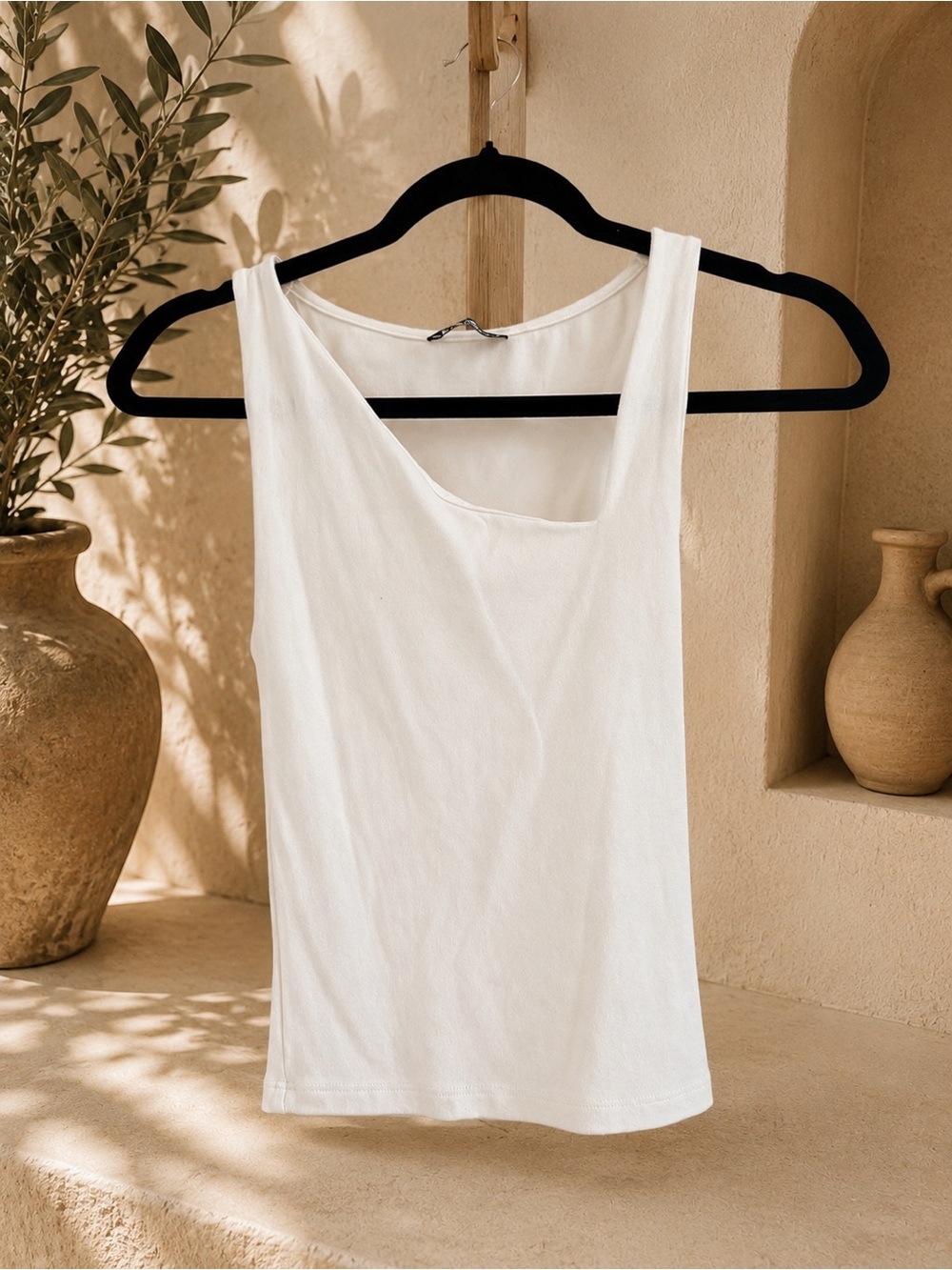 ZARA White Asymmetrical Tank Top Size S | Minimalist One Shoulder Sleeveless Top